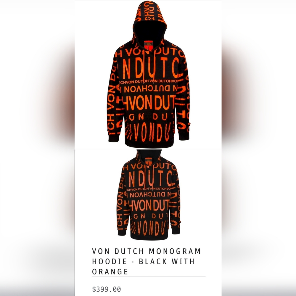 Black & Orange Monogram Von Dutch Hoodie